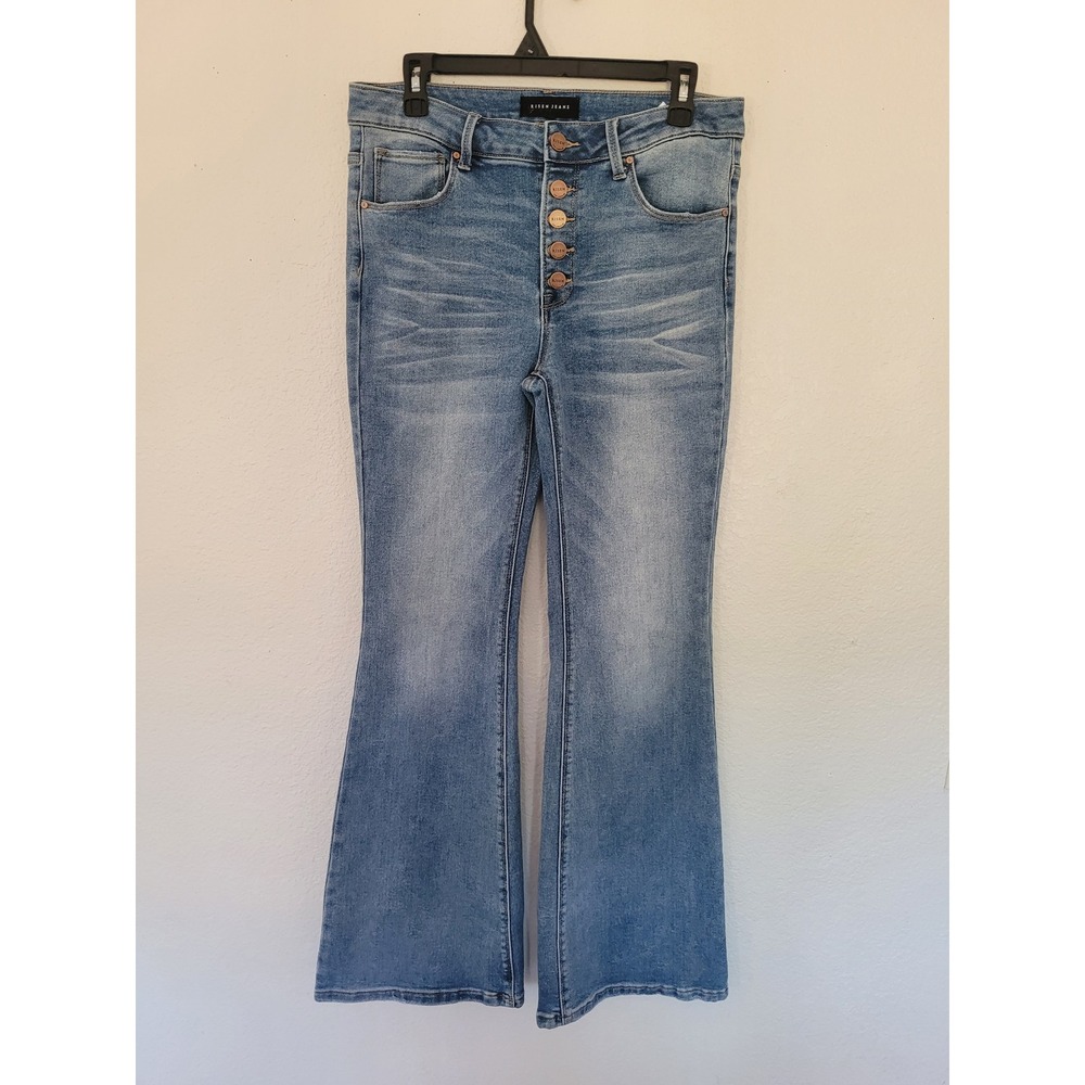 Risen Jeans High Rise Flare Button Fly Denim Medium Wash RDP5303 Size 11/30 #1